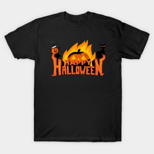 Happy Halloween! Cute Halloween Pumpkin Hat Black Cat Autumn Vibes T-Shirt